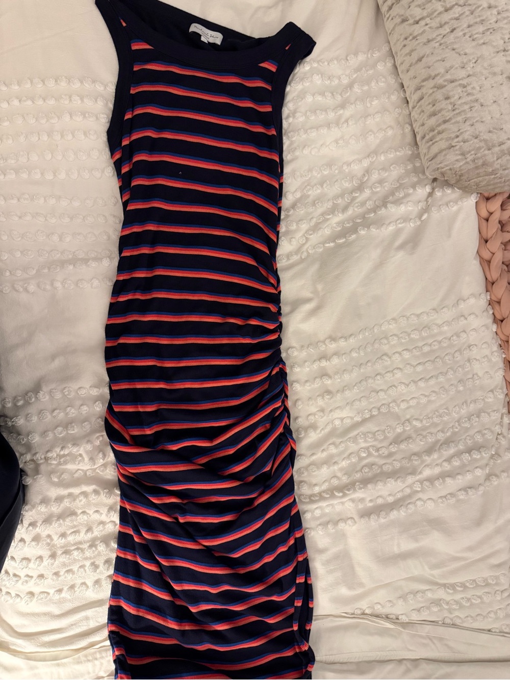 Michael Stars Midi Ruched Striped Dress